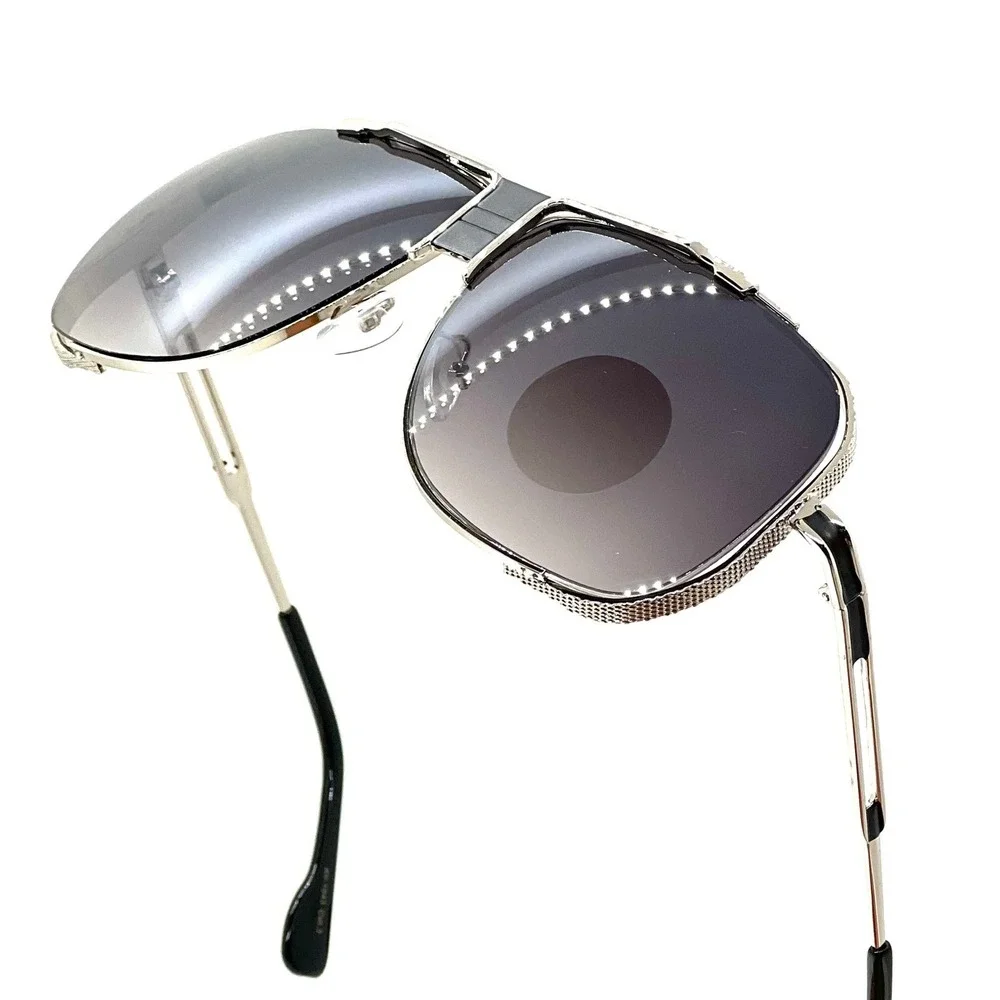 Mens Sunglasses Silver Square Frame Black Lens‎ Fashion Trendy Driving UV Lentes